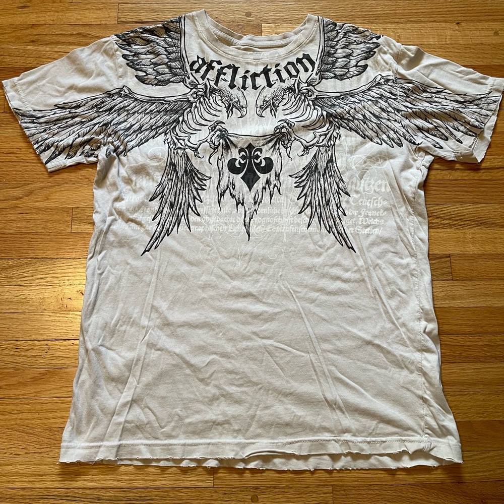 Affliction grunge alt distressed Y2K- white and black with birds and wings